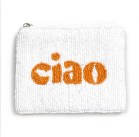 Pochette Ciao Bella perlée faite à la main pour femme, mini sac à main, motif textuel, porte-monnaie zippé, sac bandoulière, fournisseur OEM