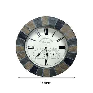 Stone gate Wall <b>Clock</b> Thermometer Outdoor Indoor Decorative <b>Clock</b> with Built in Temperature Display Weather-Resistant - Product Image 3