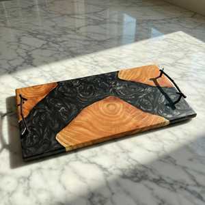 Premium Natural Wood & <b>Epoxy</b> Resin Decorative Tray with Modern Metal Handles for Living Room, Dining <b>Table</b> & Wedding Gifts - Product Image 4