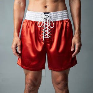 Shorts de boxe rouges Five B pour hommes avec ceinture à lacets blanche, séchage rapide, en polyester, pour arts martiaux, faible MOQ, fournisseur pour commandes en gros - Product Image 1