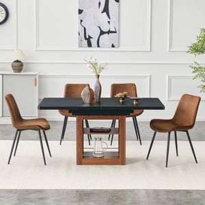 Tavolo da Pranzo Espandibile 59-71 Pollici con Set di Sedie Comode in Tessuto Tecnologico Marrone - Product Image 2