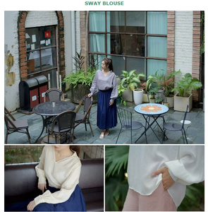 Blusas de mujer 100% mezcla de lino de ramio Formal de alta calidad relajado elegante estampado plisado detalles mangas voluminosas - Product Image 6