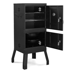 Affumicatore da Esterno con Doppia Porta, Griglia Rimovibile, Vassoio per Carbonella, Vassoio per Acqua, 4 Prese d'Aria e Termometro - Product Image 4