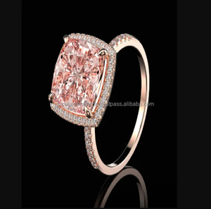 14K oro rosa acabado cojín corte moissanita diamante anillo Halo estilo aniversario y boda anillo de compromiso para mujer - Product Image 3