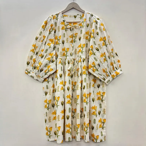 เดรสลำลองผู้หญิง ผ้าทอ 100% คอตตอน สีพื้น/เรียบ แขนสั้น เอวทรงเอ็มไพร์ ทรงเบบี้ดอลล์ โอเวอร์ไซส์ คอวี ทรงหลวม ใส่สบาย - Product Image 2