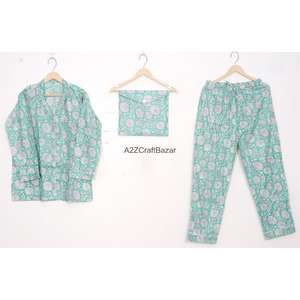 Conjunto de Pijama de Algodón con Estampado Floral para Mujer, Invierno, Mangas Largas, Cintura Elástica, Bolsillos, Tela Ligera para Playa o Descanso - Product Image 1