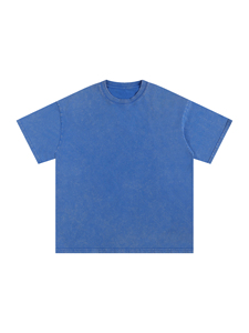 Camiseta Casual Azul Sólida de Manga Corta con Cuello Redondo para Hombre, Corte Holgado, 100% Algodón, Tejido de Punto, Logotipo Frontal, Antiarrugas - Product Image 1