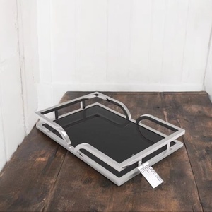 Sleek Modern Rectangular Metal <b>Tray</b> with Black Base Ideal for Serving <b>Drinks</b> Kitchen Use or Stylish Tabletop Display - Product Image 1