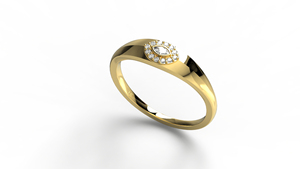 18K Gold Marquise Diamond Signet <b>Ring</b> Oval Halo Round Pave <b>Dome</b> Band Smooth Chunky Statement <b>Ring</b> Fine Jewelry for Women - Product Image 2
