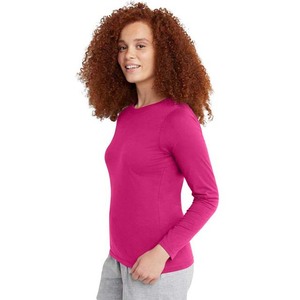 Wholesale 100% Cotton Women's Solid Blue Long Sleeve O-Neck Knitted T-<b>Shirt</b> Regular Fit Casual Wear All Seasons - Product Image 4
