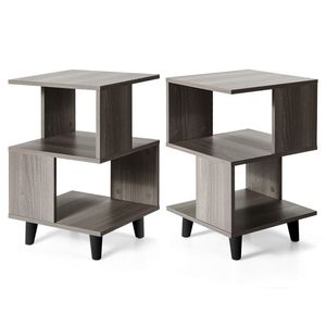 Set di 2 Comodini Moderni in Legno di Quercia con Gambe per Soggiorno - Product Image 1