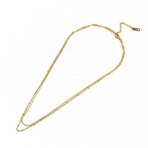 18K Gold Plated Trendy Double Dainty Layering <b>Necklaces</b> Snake Link Chains for Engagement Wedding & Anniversary - Product Image 1
