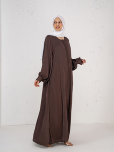 Women Long Brown Rayon Abaya With Button Front Solid Color Lightweight Daily Wear <b>Hijab</b> Style Dress - Product Image 3