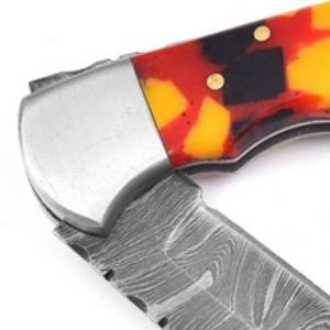 Couteaux de poche en acier Damas faits à la main en gros avec mécanisme de verrouillage, manche en os naturel et lame à motifs pour l'extérieur - Product Image 6