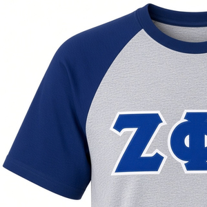T-shirt Raglan Color Block Zeta Phi Beta avec Lettres Grecques Personnalisées Gris Marine Blanc Manches Premium Respirant Écologique Été - Product Image 5