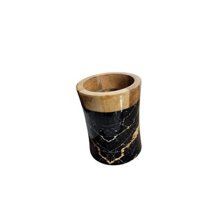 Jarrón de flores de lujo de mármol negro y madera maciza con incrustaciones doradas, centro de mesa decorativo moderno para el hogar y hoteles. - Product Image 6