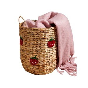 Strawberry Woven Water Hyacinth <b>Basket</b> with Handles Decorative Fruit Toy Storage Bin Kids Room Clothes <b>Hamper</b> - Product Image 2