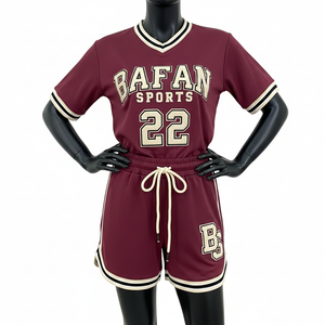 Ensemble short et maillot de baseball pour femme, en tricot de spandex premium respirant, avec bordure côtelée, logo personnalisé en twill, ensembles pour femme 100% coton - Product Image 5