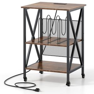 Adjustable 3-Tier Record Player <b>Stand</b> with Charging Station <b>CD</b> Racks - Product Image 4