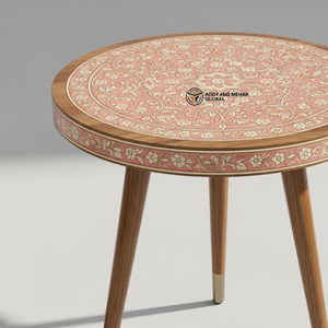 Luxury Handcrafted Meenakari Wooden Accent <b>Table</b> Vibrant Floral Inlay Print <b>Stool</b> Premium Solid Wood Leg Tripod <b>Table</b> - Product Image 6