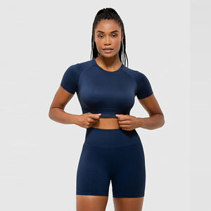 Camiseta Deportiva Corta de Verano para Mujer, Cuello en V, Manga Corta, Ajustada, 100% Algodón, Tejido Jersey de Secado Rápido - Product Image 2