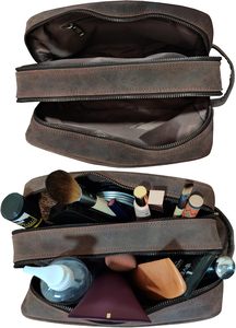 Trousse de Toilette en Cuir Véritable pour Hommes, Trousse de Rasage de Voyage, Organisateur de Produits de Douche et de Toilette, Trousse de Cosmétiques en Cuir pour Femmes - Product Image 4