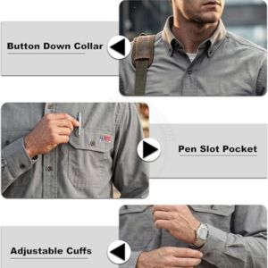 Camisa de Soldadura Cómoda de Algodón FR, Ropa Ignífuga Reflectante con Certificación NFPA 2112, Camisa de Trabajo de Soldadura 100% Algodón FR - Product Image 6