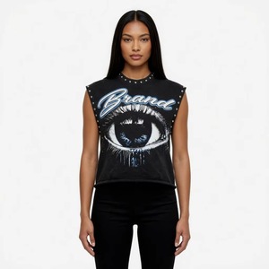 Custom Cropped Graphic <b>Tank</b> <b>Top</b> Rhinestone Printed Sleeveless New Trendy Unisex Street Style 100% Cotton Quick Dry Chains - Product Image 3