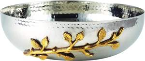 White Metal Bowl on Golden Brass Stem Stand Multicolor Chips Dips Serving Bowl Decorative <b>Dinnerware</b> Tableware for Home - Product Image 5
