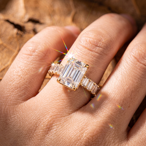 Custom <b>Emerald</b> Cut VVS Lab Grown Diamond Engagement <b>Ring</b> IGI Certified 14K Yellow Gold Baguette <b>Band</b> Fine Women Jewelry - Product Image 2
