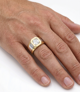 Bague de fiançailles classique pour homme LILABA ENTERPRISE en or jaune 18 carats avec diamants de laboratoire taille Asscher certifiés IGI, 7g - Product Image 3