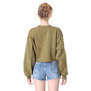 เสื้อฮู้ดครอปผ้าเทอร์รี่คอตตอน 100% แขนยาว คอกลม สีพื้น ปักโลโก้ด้านหน้าสำหรับผู้หญิง รุ่นฤดูหนาวแบบสั่งทำพิเศษ - Product Image 6