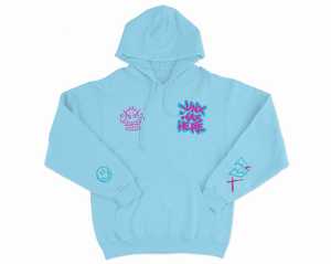 Sudadera con Capucha Unisex Azul Claro con Estampado Rosa y Cian, Estilo Urbano, Corte Holgado, para Otoño - Product Image 1