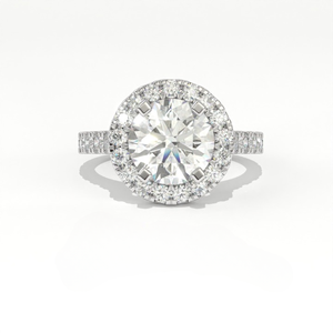 Anillo de compromiso Aarinya con diamante cultivado en laboratorio de corte arquitectónico en esquina, chapado en oro de 14K, engaste francés, certificado IGI, banda pavé y halo - Product Image 2