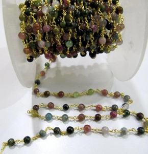 Rosario de Turmalina Natural Multicolor de 4mm con Cuentas Enrolladas en Alambre - Product Image 6