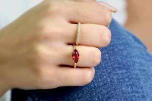 Anillos de Joyería con Piedras Preciosas de Turmalina Rosa Genuina, Corte Marquesa Facetado, en Plata de Ley 925 Sólida, Chapados en Oro de 14K - Product Image 4