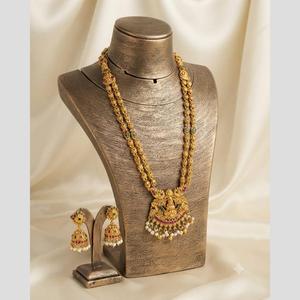 Fine <b>Jewelry</b> <b>Set</b> Traditional Matte Pota Stone and <b>Pearl</b> Temple Long Necklace - Product Image 1