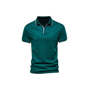 เสื้อโปโลถักไหมพรมสีพื้นเรียบง่าย สไตล์พื้นฐาน กระดุมติด ผ้าฝ้าย 100% แขนสั้น เสื้อสเวตเตอร์ผู้ชาย - Product Image 6