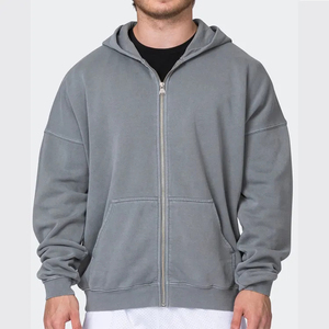 Men's Oversized Hooded <b>Fleece</b> <b>Sweatshirt</b> Solid Color Pocket Casual Knitted Autumn Wear 100% Cotton Regular Fit - Product Image 1