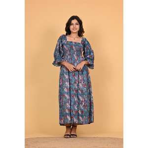 Vestido Largo de Algodón Estampado a Mano para Mujer, Vestido Maxi de Diseño Indio Hecho a Mano para Fiesta, Estilo Bohemio Étnico de Otoño - Product Image 6