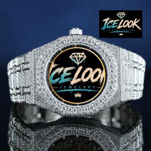 นาฬิกาข้อมือแบบกลไก Ice Look หน้าปัดประดับเพชร สายแบบสี่เหลี่ยม ของขวัญเครื่องประดับสำหรับทุกเพศ - Product Image 1
