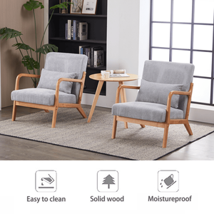 Fauteuil d'appoint en bois massif de style moderne du milieu du siècle avec coussin pour salon et lecture, chaise rembourrée durable - Product Image 5