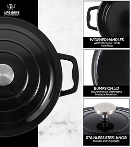 Casserole en fonte avec couvercle, revêtement émaillé durable multicouche, distribution uniforme de la chaleur, compatible four et induction - Product Image 6