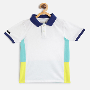 Men's <b>White</b> & Blue Colourblocked Breathable Washed Jersey <b>Short</b> Sleeve Plus Size with for Collar High Street Style Quick Dry - Product Image 3