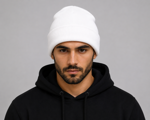Bonnet unisexe blanc en tricot 100 % acrylique, couleur unie, style décontracté, chaud pour l'hiver, broderie style urbain, taille 56-58 cm - Product Image 3