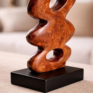 Modern Wooden Abstract Sculpture Decorative Table Ornament Console Shelf Home Decor - Product Image 2