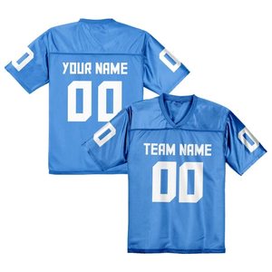 Camiseta de Fútbol Americano Azul Personalizable, Manga Corta, Cuello en V, Malla Transpirable, Nombre del Equipo Impreso, Unisex, Adulto - Product Image 1