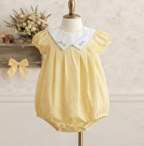Vestido de Verano para Niña, con Cuello Bordado a Mano con Flores, Diseño a Cuadros Amarillos, Mangas Abullonadas de Algodón, Estilo Casual - Product Image 5