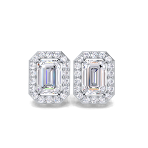 IGI Certified Lab Grown Diamond <b>Emerald</b> Cut Halo <b>Stud</b> Earrings 9KT Yellow / White / Rose Gold Octagon Halo Diamond <b>Studs</b> - Product Image 1
