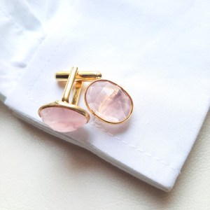Boutons de manchette en argent 925 faits à la main, plaqués or 18 carats, avec pierre précieuse en quartz rose naturel ovale, pierre de naissance, pour mariage, cadeau de fiançailles pour le marié - Product Image 3